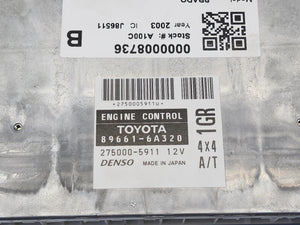 Jan 2003 to Aug 2004 - Toyota Land Cruiser Prado 120 Series Petrol 4.0L Engine Code 1GR-FE Automatic 4 Speed - Engine ECU - Ecu Only - PN: 896616A320