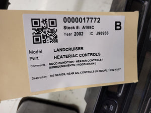 Oct 2002 to Oct 2007 - Toyota Land Cruiser 100 Series - Heater/AC Controls - Rear A/C Controls (In Roof)